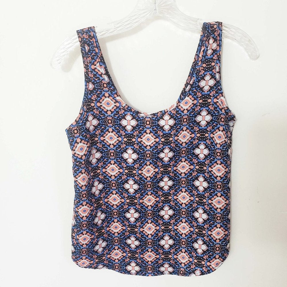 Bjewel Women's Blue Peach Floral Scoop Neck Back Zip Shell Shirt Blouse Tank Top